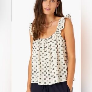 XIRENA Ivory Ruffle Dot Tank Top – Medium – Adjustable Straps